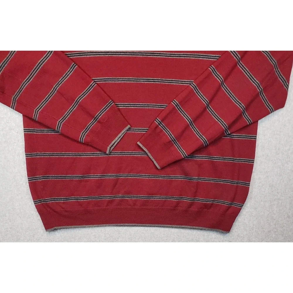 Brooks Brothers 346 Merino Wool Sweater Mens Burgandy‎ Striped Size XL Pullover